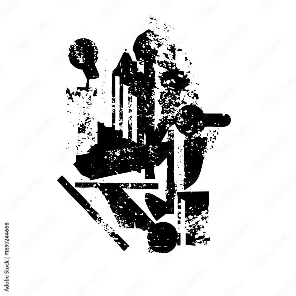 Poster vector abstract of a person with objects in a dynamic composition.