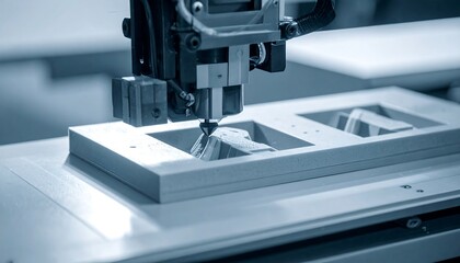 Industrial 3D printer, close-up, precision machining