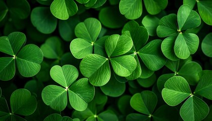 Close-up of vibrant green clover leaves