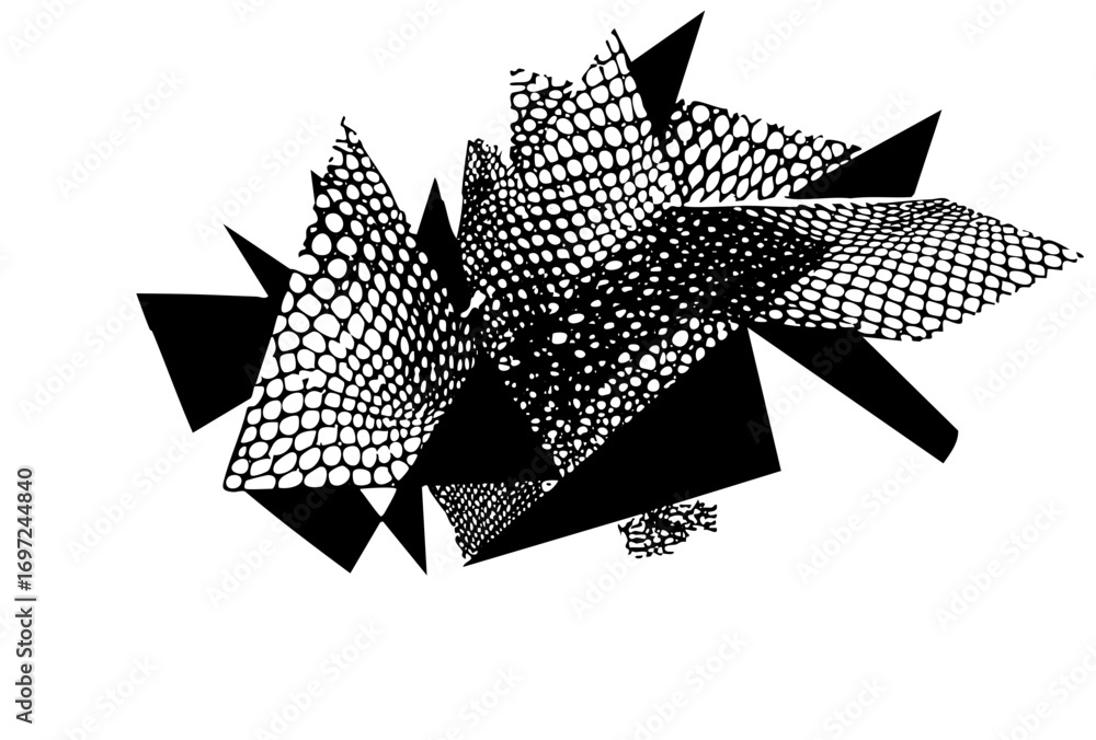 Poster vector abstract geometric composition with dotted shapes and sharp angles.