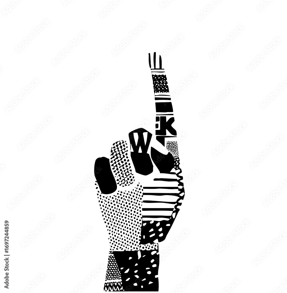 Poster vector abstract hand points upward with patterned segments.