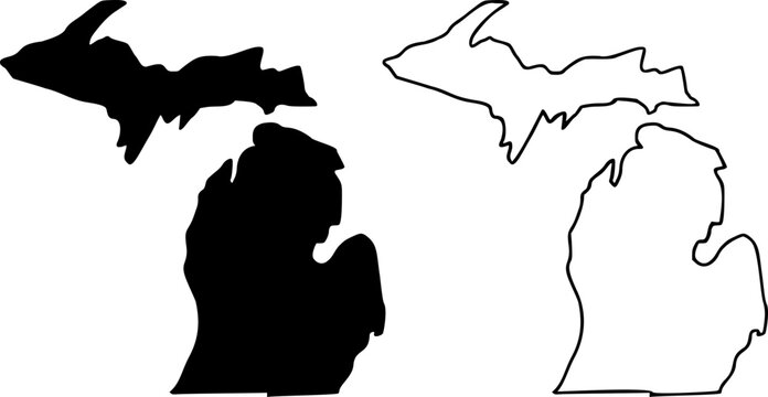 Michigan state border map outline and silhouette vector graphic isolated image	