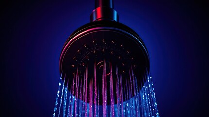 Modern Showerhead with Neon Water.