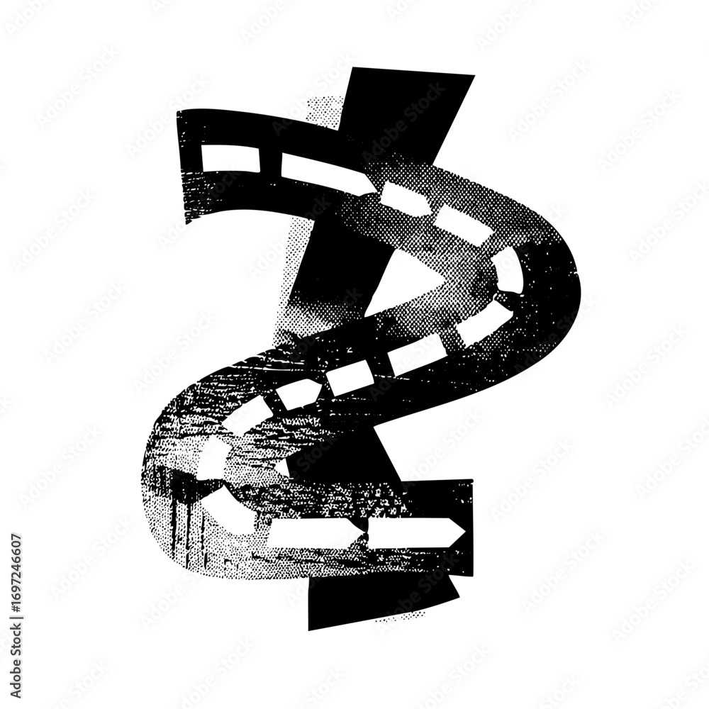 Poster vector abstract featuring a stylized curving shape with halftone and solid elements.