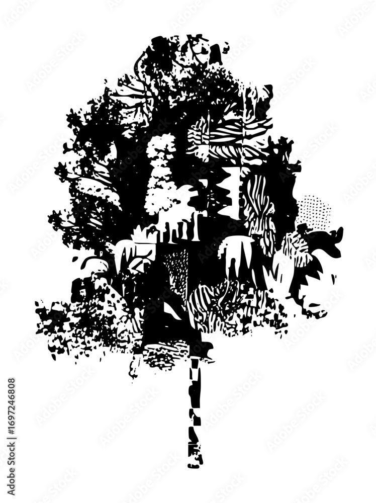 Poster vector abstract tree with bold black shapes.