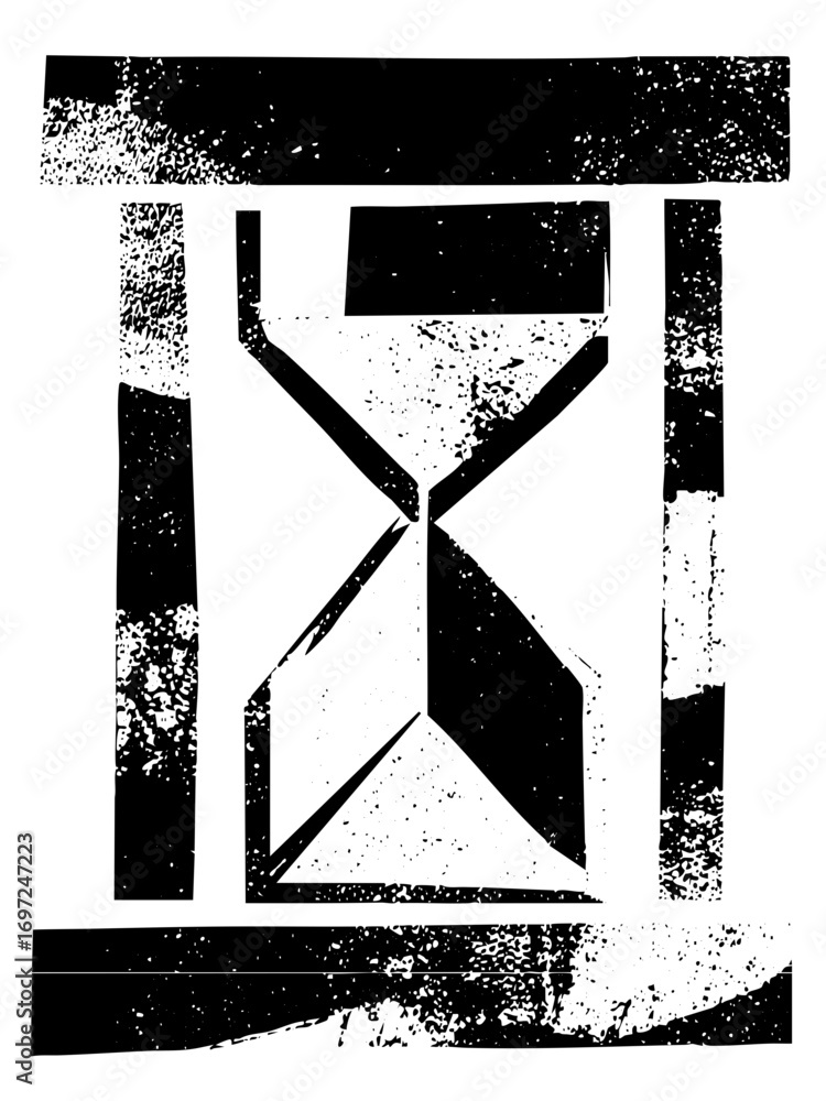 Poster vector abstract hourglass with distressed texture.