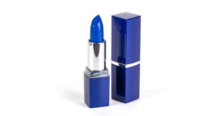 A vibrant cobalt blue lipstick in a matching case