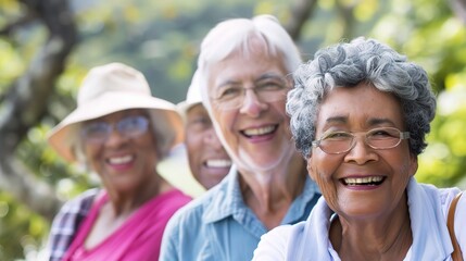 Obraz premium Joyful Multiracial Senior Adults: A Closeup Portrait of Smiling Faces and Timeless Bonds