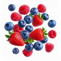 mix berries (blueberries, strawberries, raspberries) floating in motion