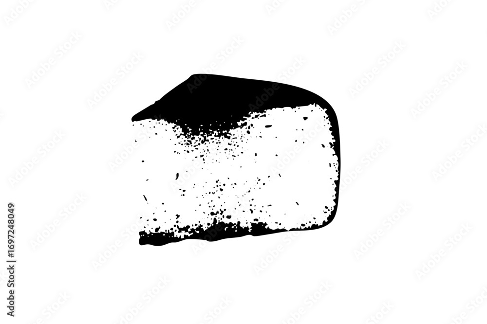 Poster vector black and white of a slice of cake with a textured surface.