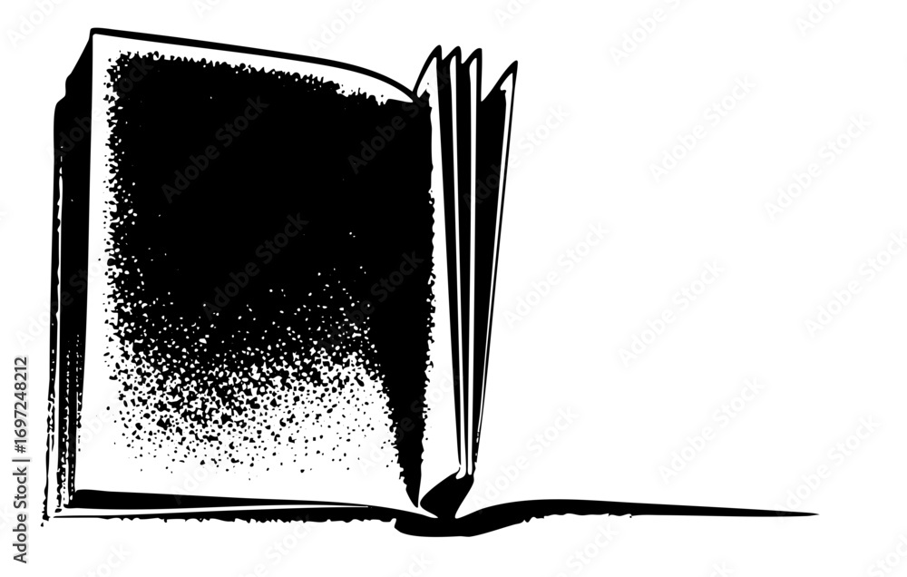 Poster vector open book with textured pages and dynamic lines.