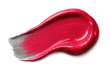 Red lipstick smear with a silver undertone on a transparent background, creating a vibrant and glamorous beauty concept