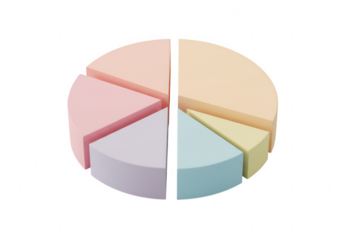 Colorful pastel segmented circle representing data or a pie chart isolated on transparent background