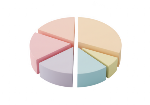 Colorful pastel segmented circle representing data or a pie chart isolated on transparent background