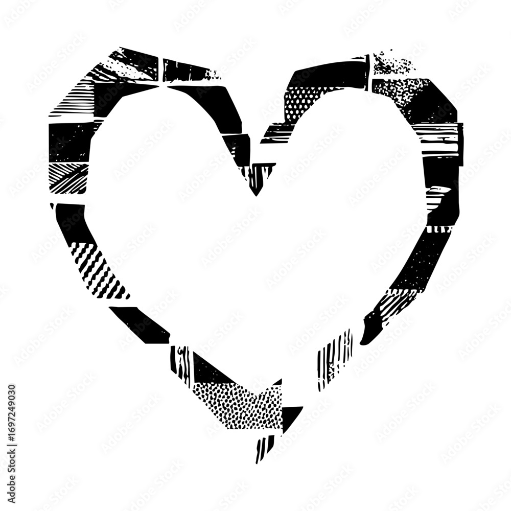 Poster vector abstract heart composed of patterned vector shapes.