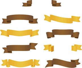 Vector illustration set of golden and brown ribbons and banners for decorative design elements, labels, vintage retro style ornaments, and celebration templates
