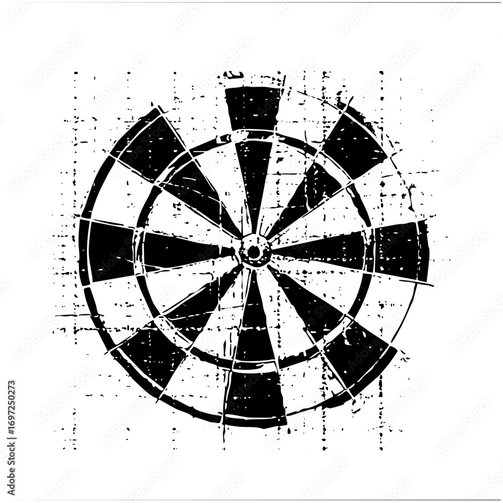 Aufkleber vector distressed dartboard with radial segments.