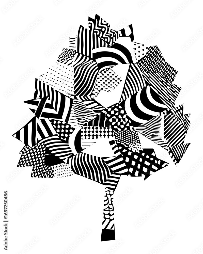 Poster vector abstract tree with patterned foliage and trunk.