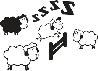 vector sketch illustration silhouette design cartoon image of a sheep jumping over a fence to help us fall asleep