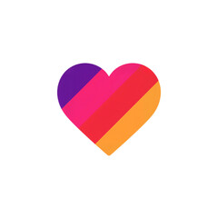 A digital graphic of a heart shape filled with a colorful gradient of diagonal stripes. This modern and vibrant love symbol is isolated on a clean white background