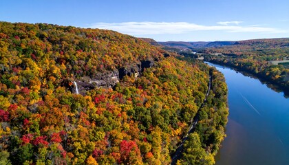 Colorful autumn foliage over a winding river