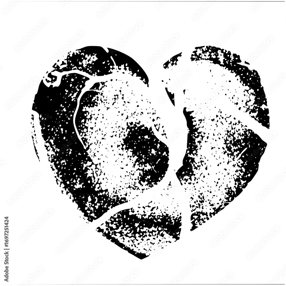 Poster vector distressed broken heart with textured edges.