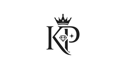 Elegant Initial KP Logo Design with Crown and Diamond Emblem for Luxury Brand Identity