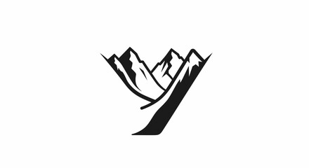 Monochrome mountain range illustration against a crisp white backdrop offers a minimalist yet