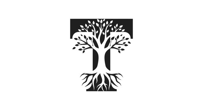 Elegant letter T tree logo design merging nature and typography for unique branding