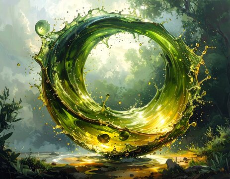 Green liquid vortex in a forest