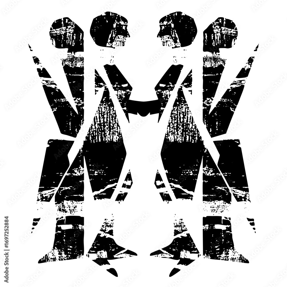 Aufkleber vector stylized figures with outstretched arms and angular features form a symmetrical .
