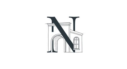Architectural Letter N Symbolizing Heritage and Design Innovation with Artistic Flair