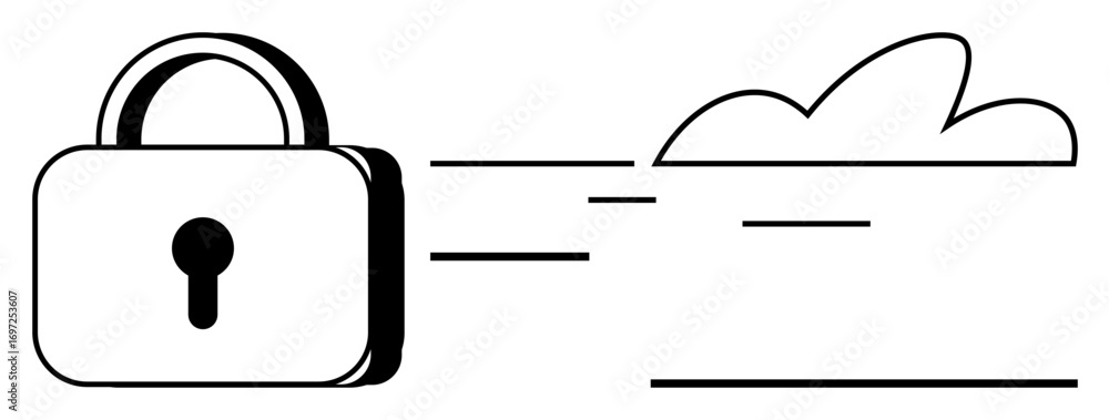 Poster lock symbol connected to abstract cloud indicates secure cloud storage and data protection. ideal fo
