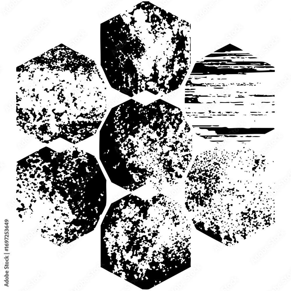 Poster vector interlocking hexagons create a geometric with a distressed texture.