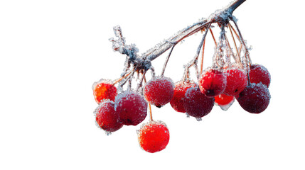 Frost-Covered Red Berries on Branch in Winter