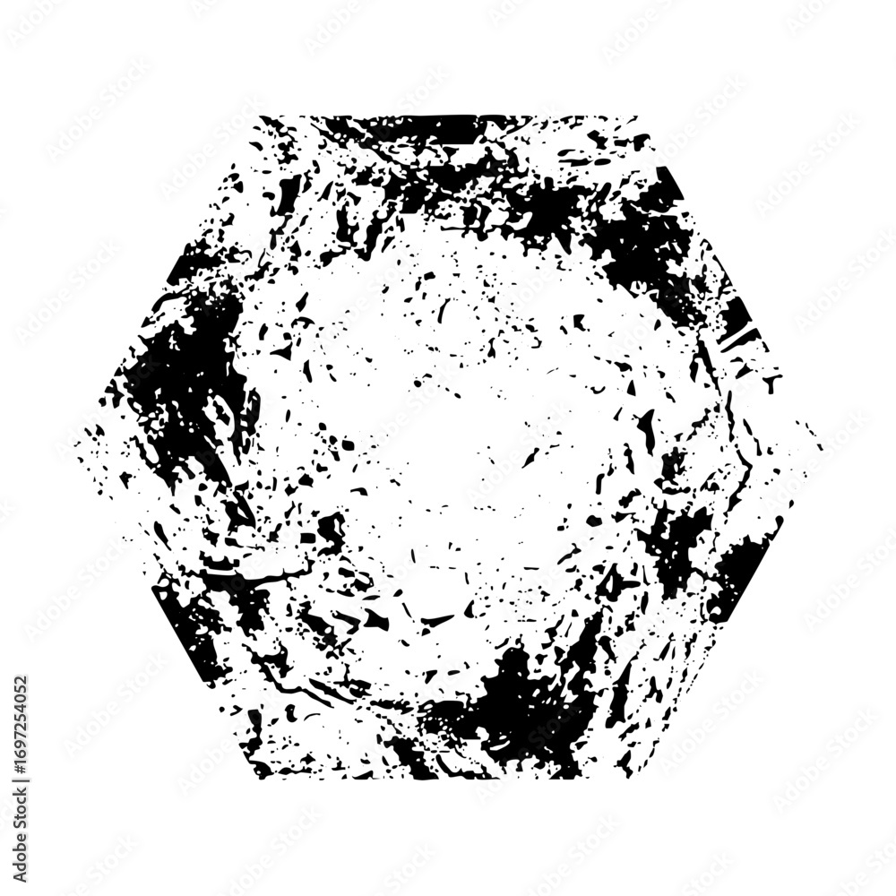 Poster vector distressed hexagon frame with textured edges.