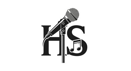 Monochromatic microphone emblem design evoking retro sound and lyrical expression
