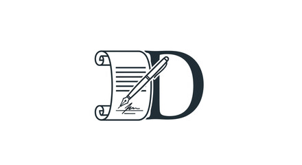 Initial D monogram with a quill and paper scroll concept for a legal services firm