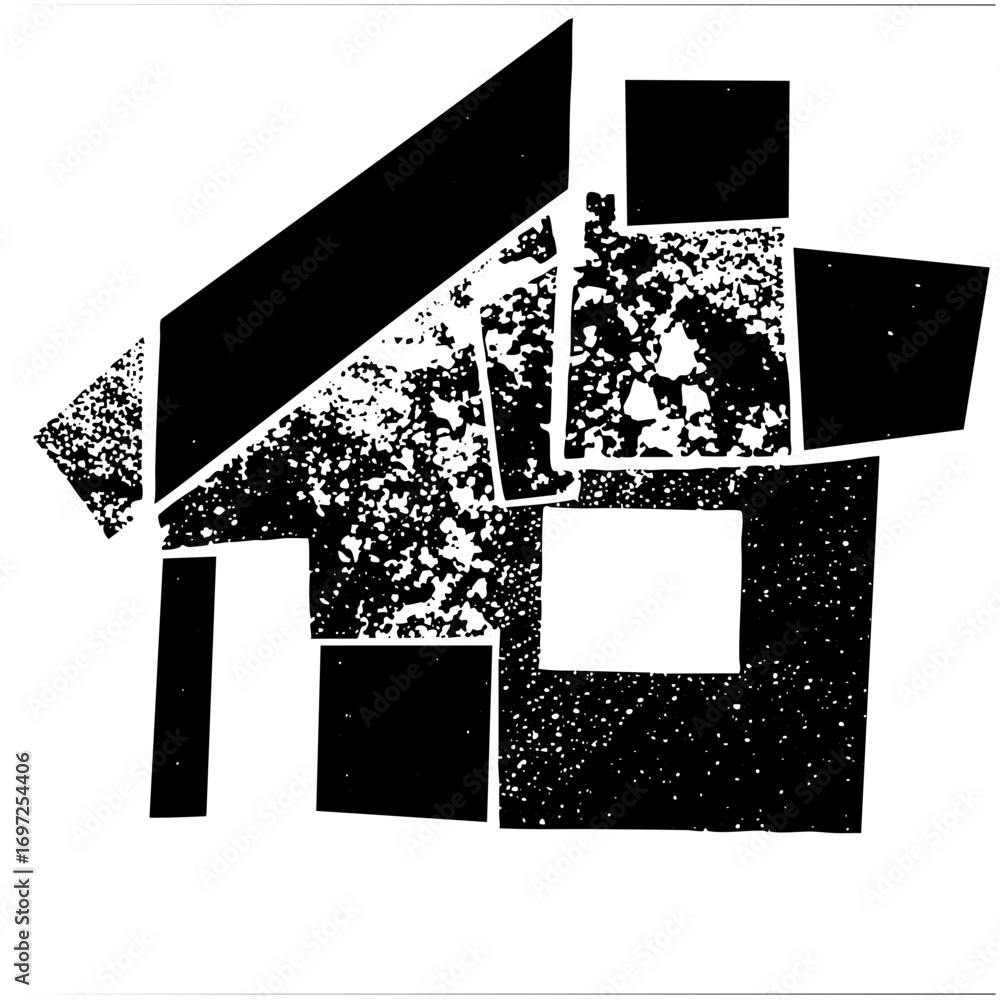Poster vector abstract house with fragmented geometric shapes.