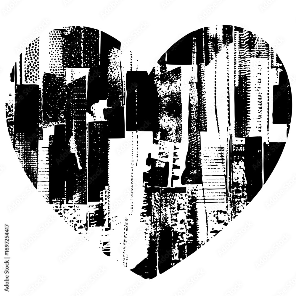Poster vector abstract heart with distressed block .