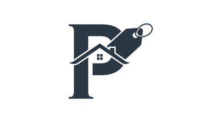 Elegant initial P logo design featuring a house silhouette and price tag for real estate listings