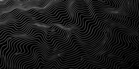 Abstract topographic contour lines on black background dynamic wavy pattern