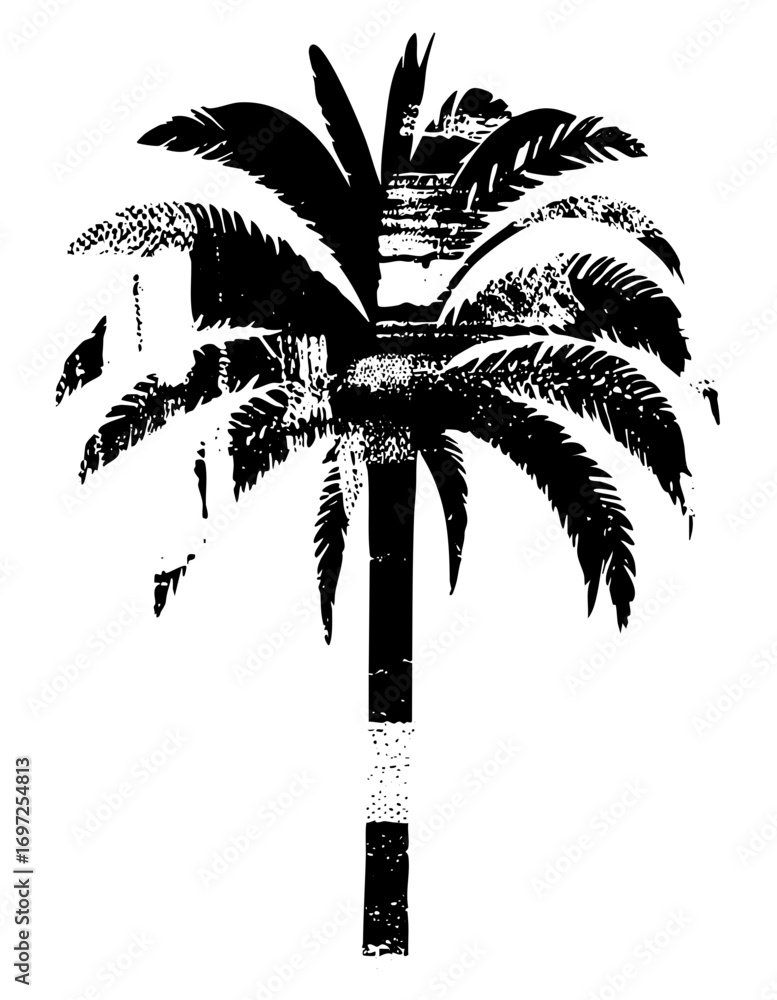 Poster vector stylized palm tree with a distressed texture.