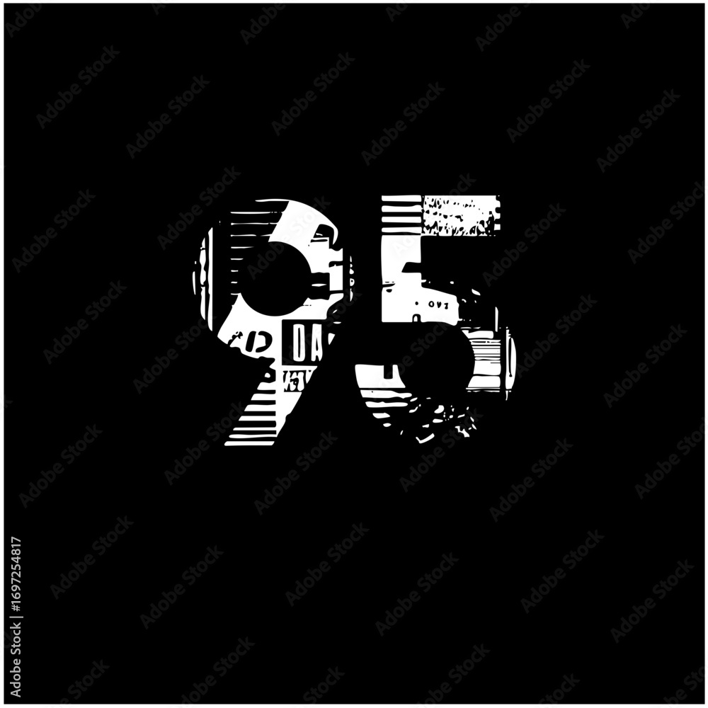 Poster Vector Abstract number ninety-five formed from fragmented typographic elements.