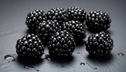 Close-up of blackberries on dark surface