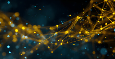 yellow gold blue abstract background, metaverse and echnology, laser and geomeric theme abstract backgrond, light glow in dark spae, Generative Ai