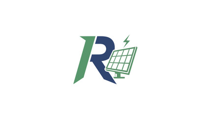 Modern solar panel logo design with initial R, conveys a clean, renewable energy source