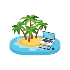 Tropical Island Work Station Vector Illustration