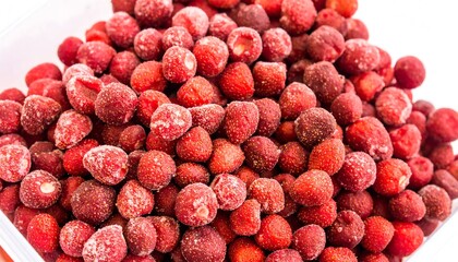 Frozen strawberries in a container