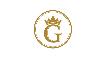 Elegant gold 'G' monogram with crown inside circle frame for brand identity and luxury aesthetics